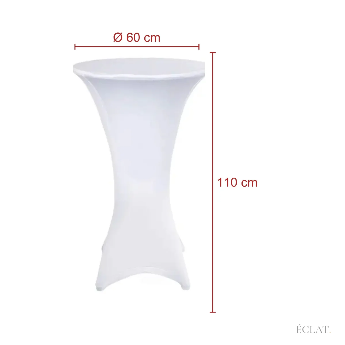 Schéma de la housse de mange-debout : plateau de 60 cm, hauteur de 110 cm