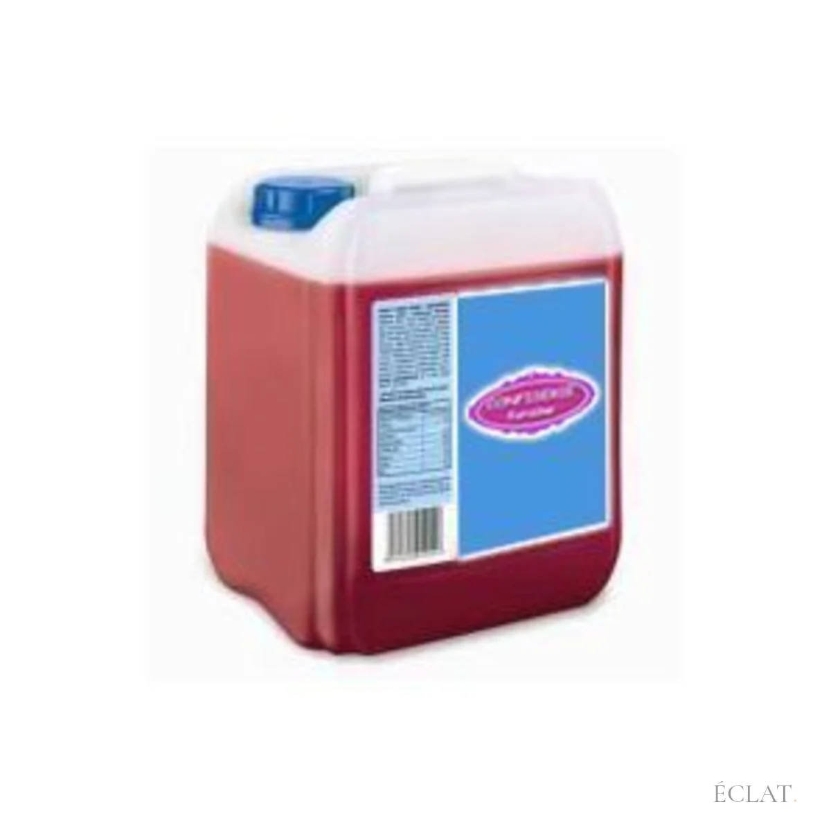 Bidon de 5 litres de sirop pour granité parfum fraise, de couleur rouge