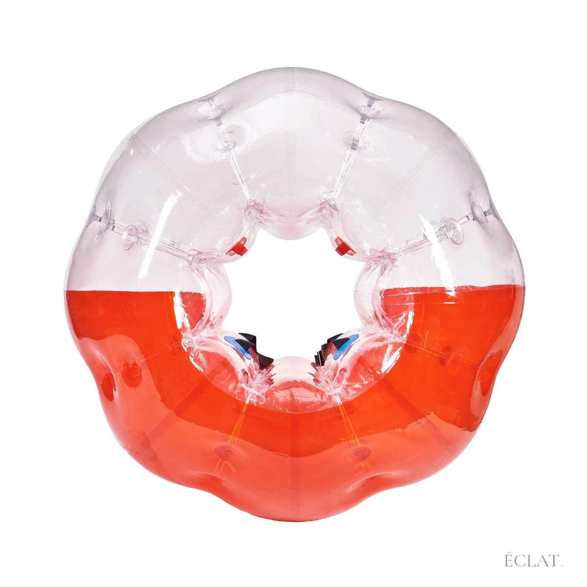 Intérieur d'une bulle gonflable avec bretelles et poignées de maintien