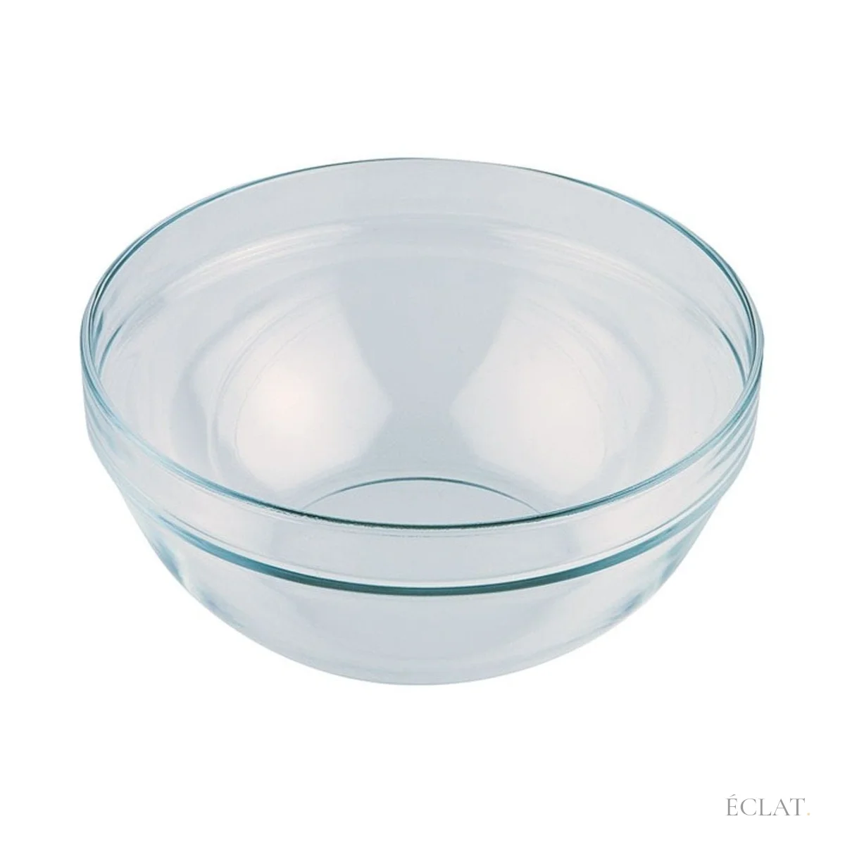 Location saladier en verre transparent de 23 cm, vu de trois quarts