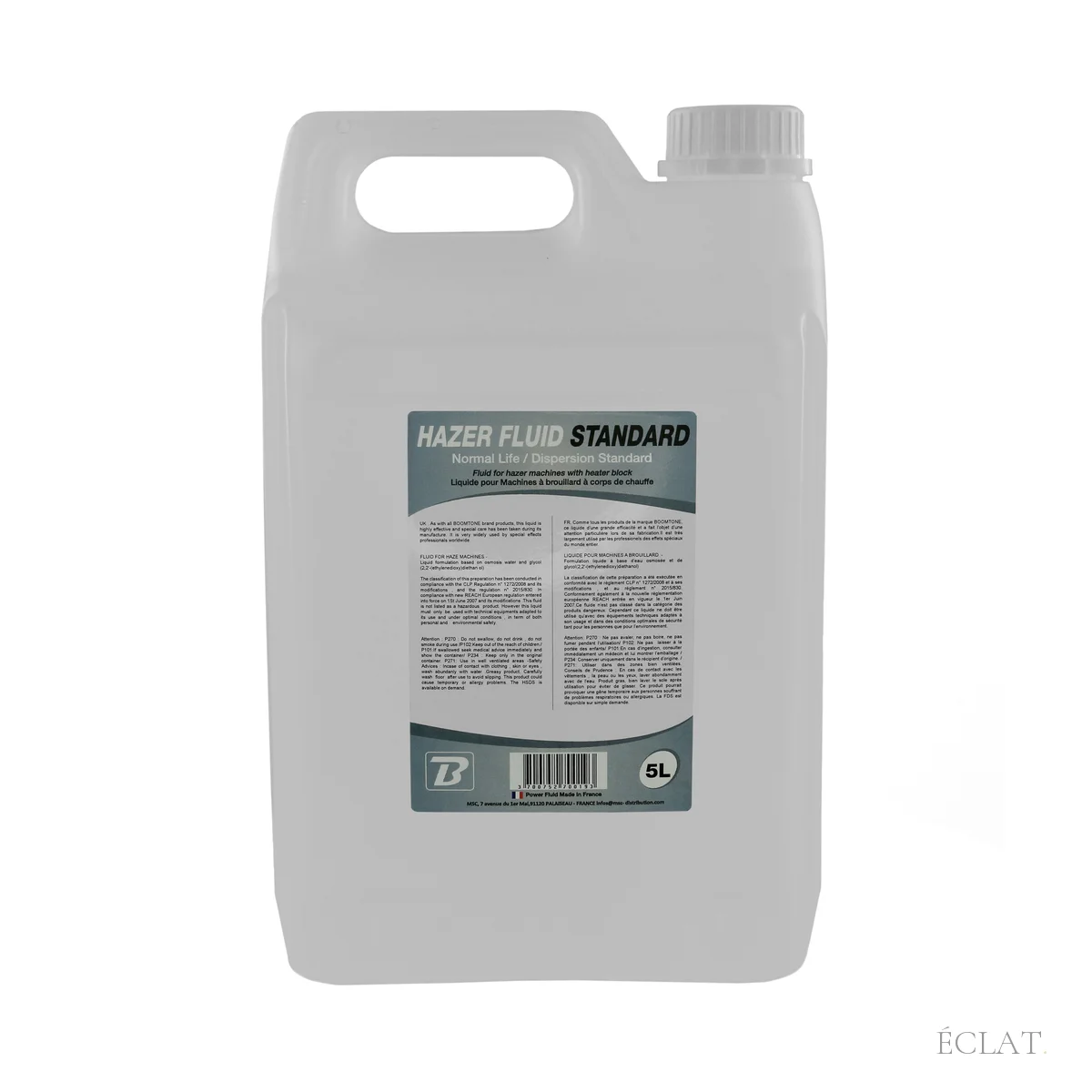 Bidon de 5 L de liquide pour machine à brouillard, à base d'eau, vendu par ÉCLAT