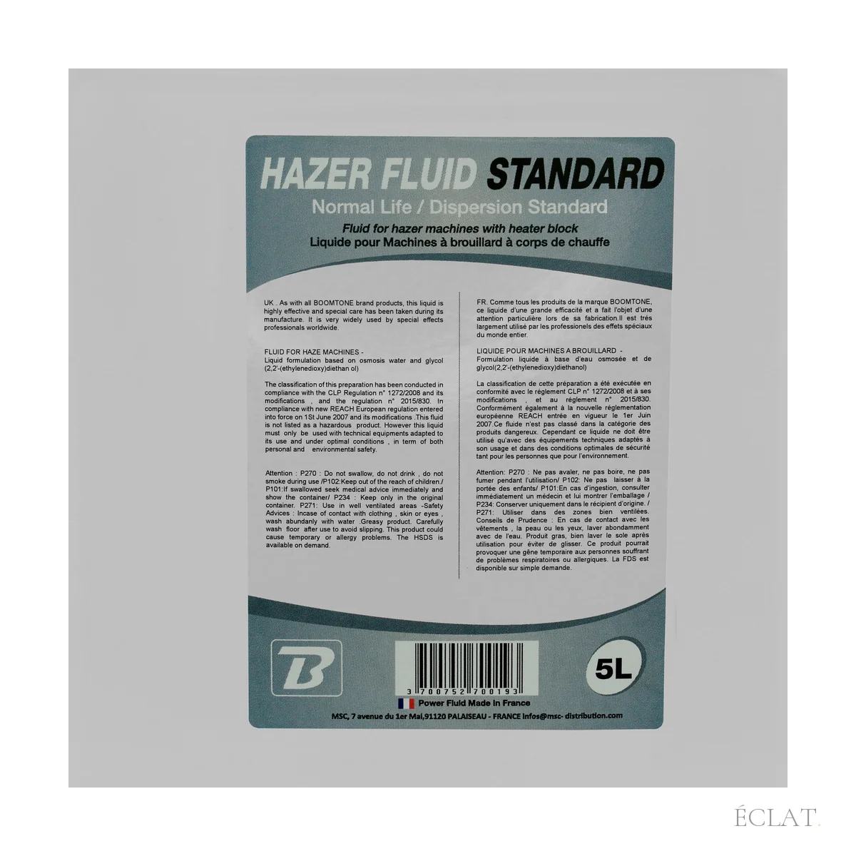 Étiquette du liquide pour machine à brouillard : dispersion standard, bidon de 5 litres