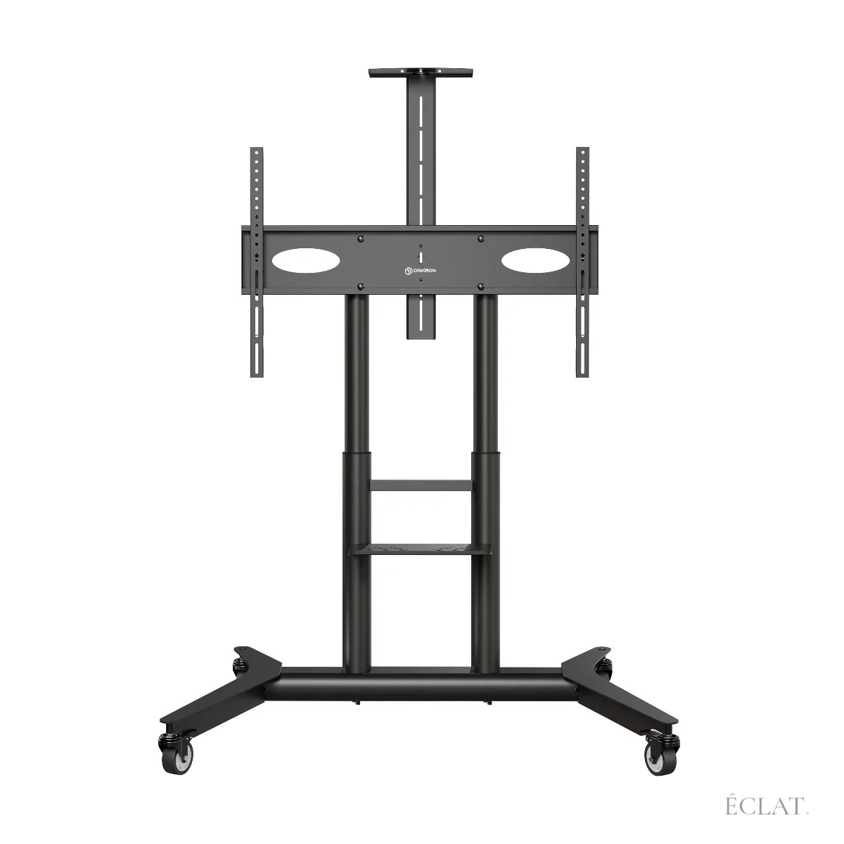 Pied mobile noir seul : double colonne réglable en hauteur, tablette et roulettes
