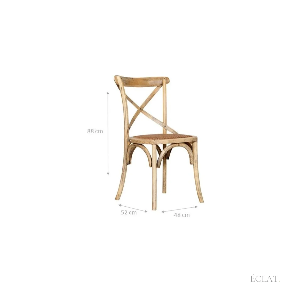 Dimensions de la chaise Thonet bois et rotin : 88 cm de hauteur, 48 cm de largeur, 52 cm de profondeur
