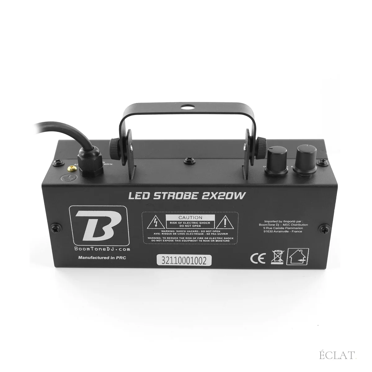 Arrière du stroboscope LED 2 × 20 W : alimentation et réglages