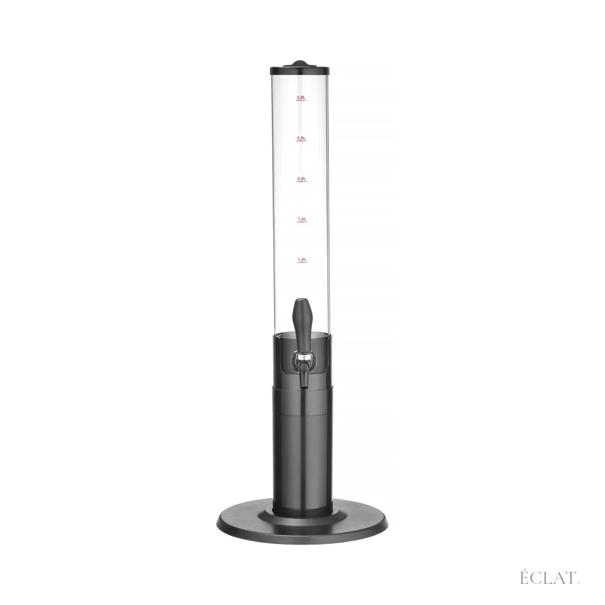 Girafe à bière vide : colonne transparente graduée sur pied noir
