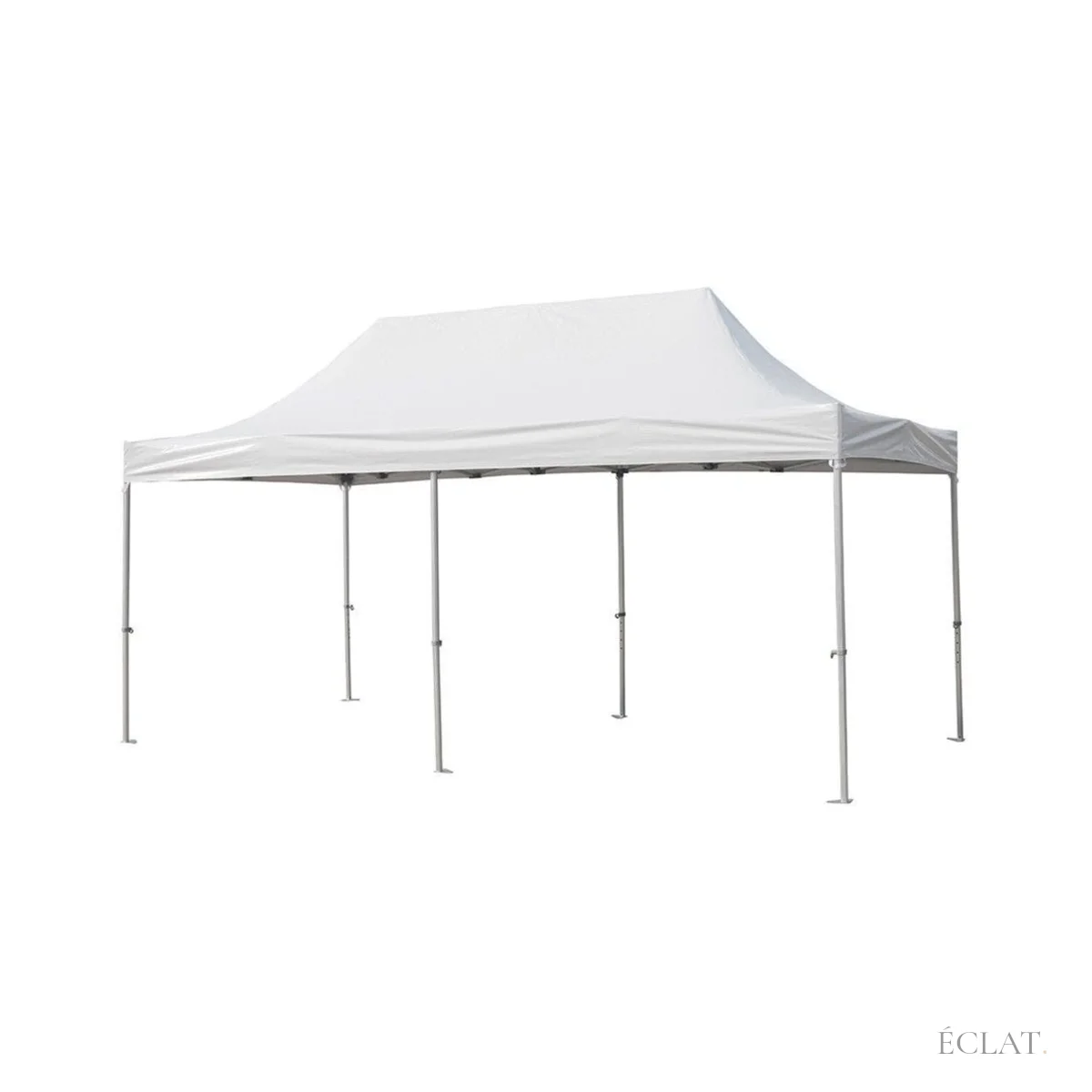 Location tente pliante 3x6 m à toit blanc et structure en aluminium, ouverte sur ses quatre côtés