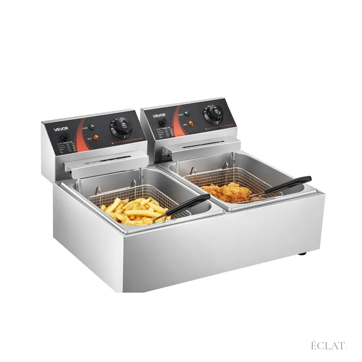 Location friteuse professionnelle double bac en inox, paniers en place