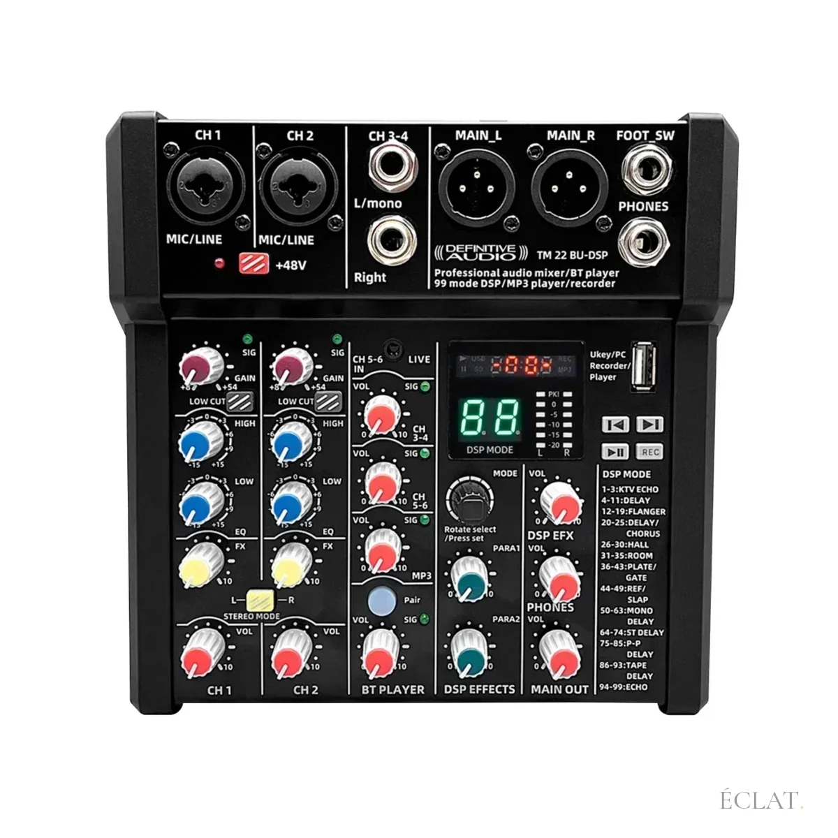Curseurs et potentiomètres de la table de mixage 5 canaux Bluetooth USB en location