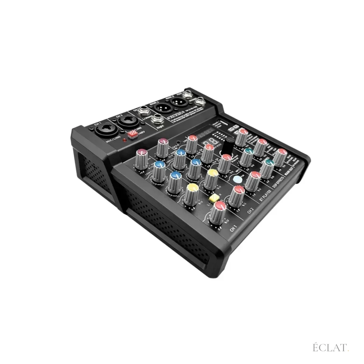 Table de mixage compacte 5 canaux Definitive Audio en location chez ÉCLAT, vue de dessus