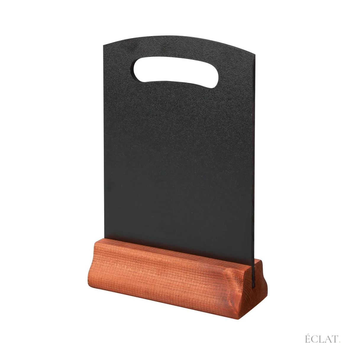 Location chevalet de table : ardoise A5 noire sur socle bois acajou
