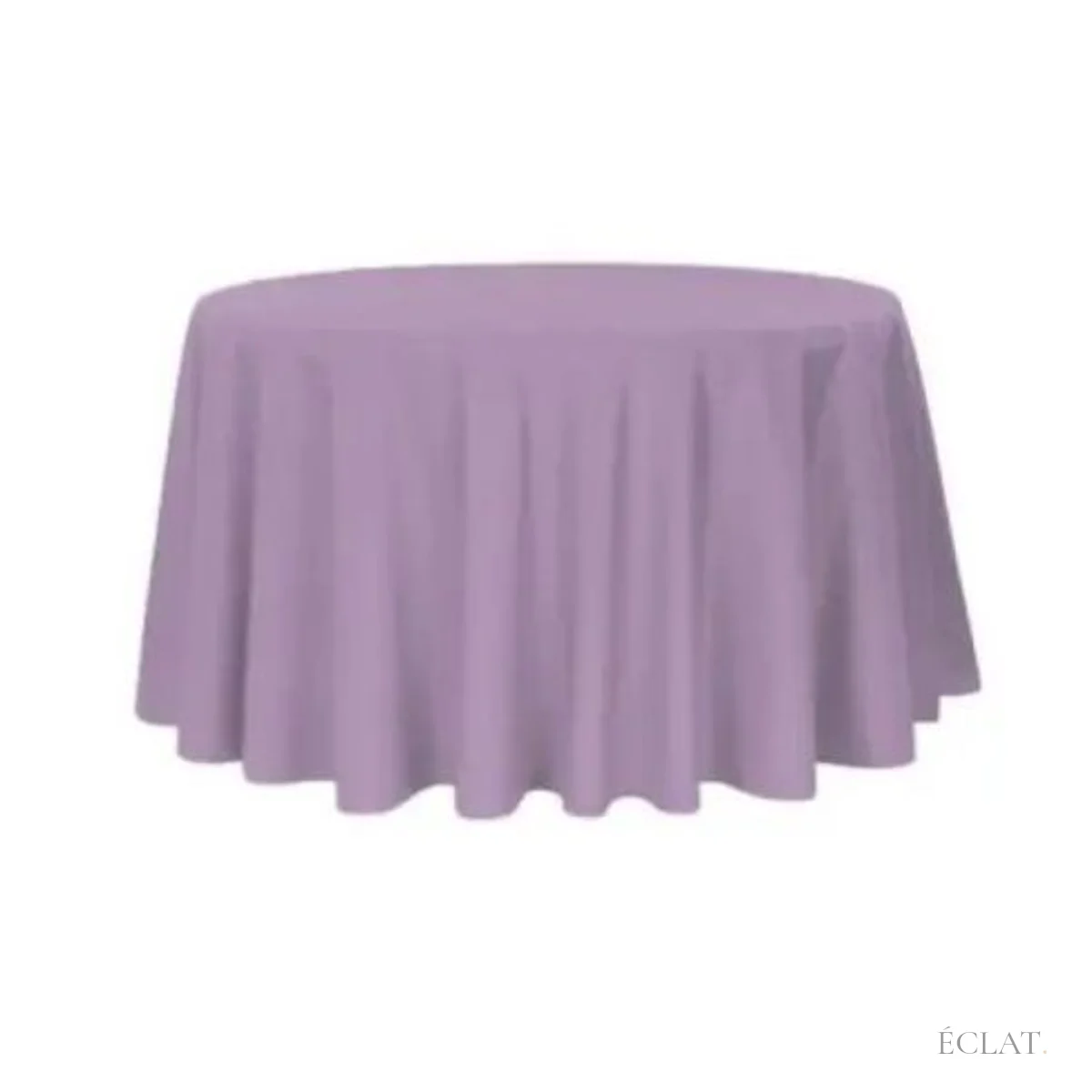 Plis souples de la nappe ronde parme en polyester, vue de trois quarts