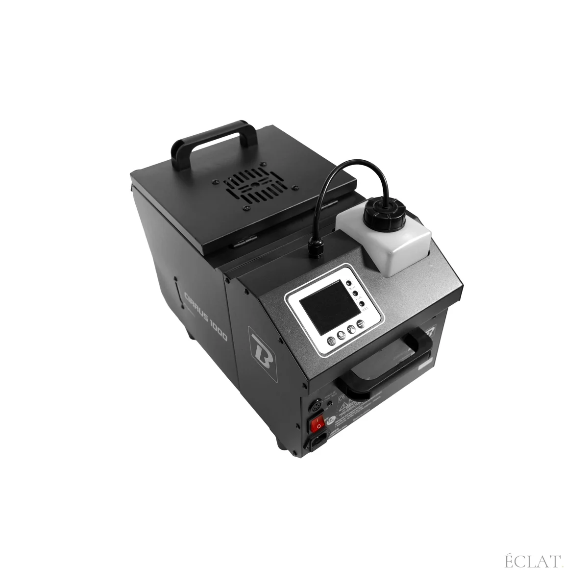 Écran LCD et commandes de la machine à fumée lourde Cirrus 1000, vue de dessus