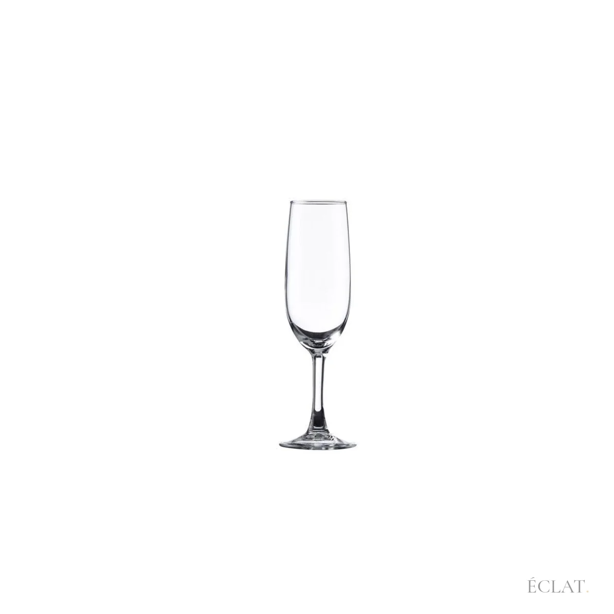 Flûte à champagne de 17 cl en verre trempé transparent, vue en pied