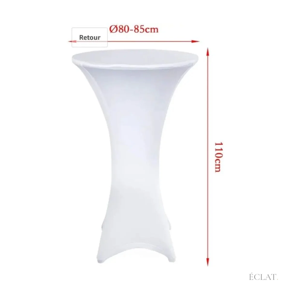 Housse de mange-debout blanche : plateau de 80 cm, hauteur de 110 cm