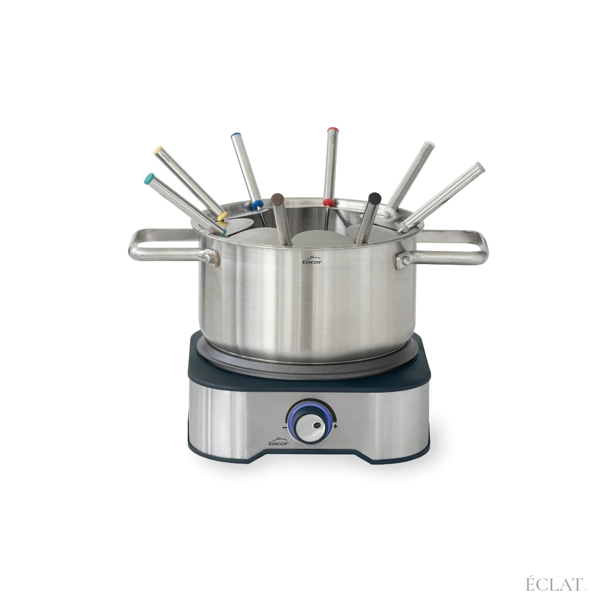 Location appareil à fondue électrique inox avec huit fourchettes de couleur