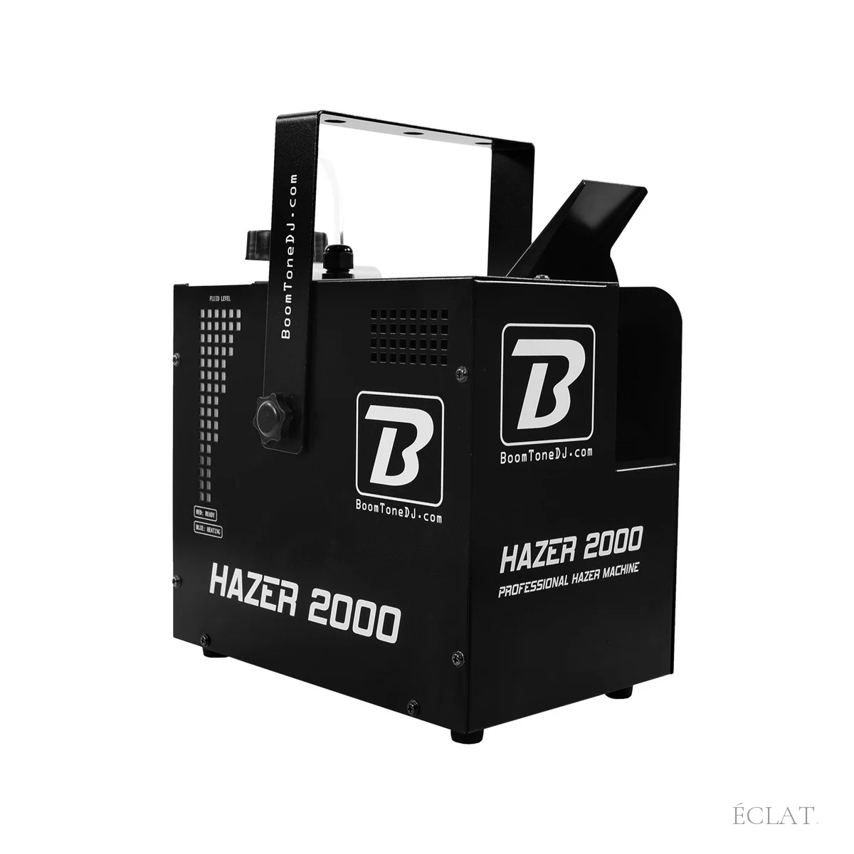 Machine à brouillard Hazer 2000 noire avec lyre d'accroche, en location chez ÉCLAT