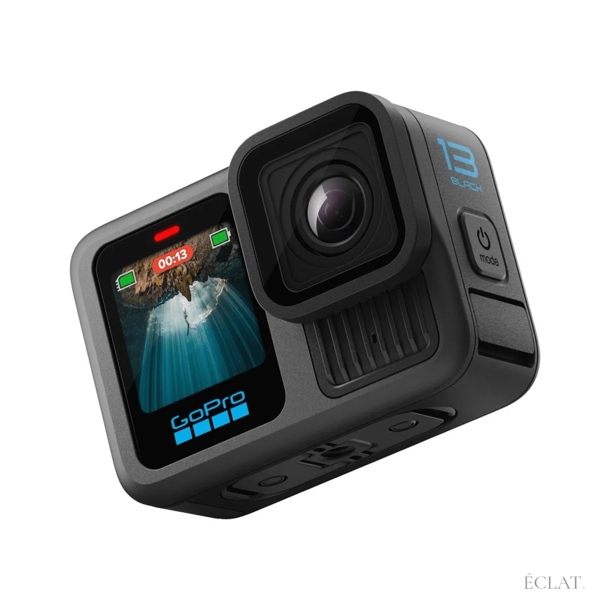 Location GoPro HERO13 Black vue de trois quarts, objectif et écran avant