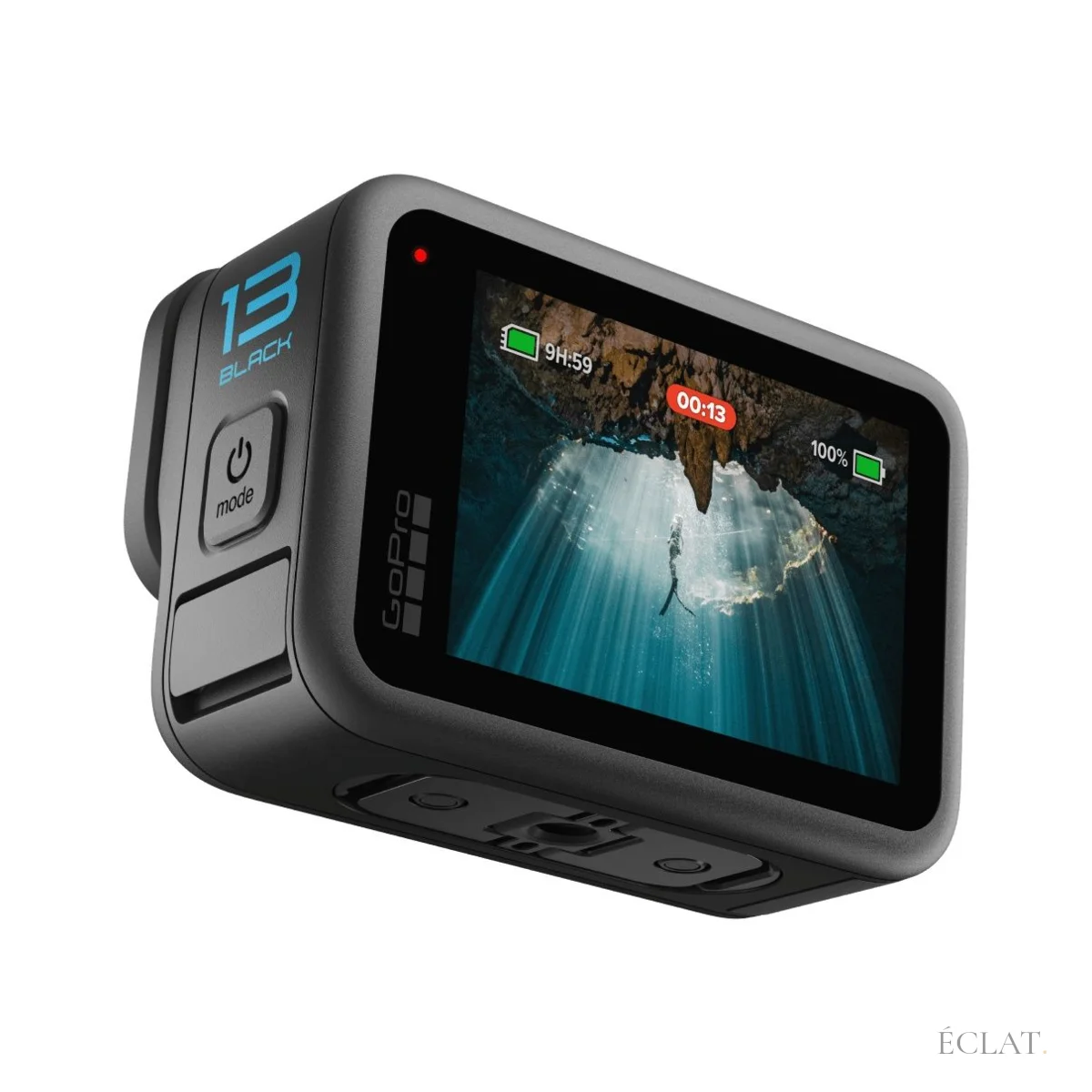 Écran tactile arrière de la GoPro HERO13 Black, vu de trois quarts