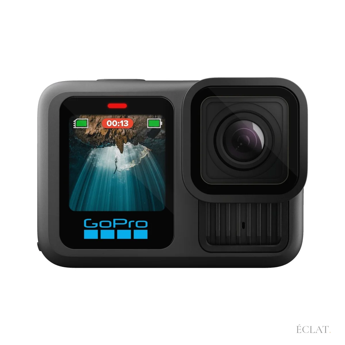 Caméra GoPro HERO13 Black de face : écran avant et objectif