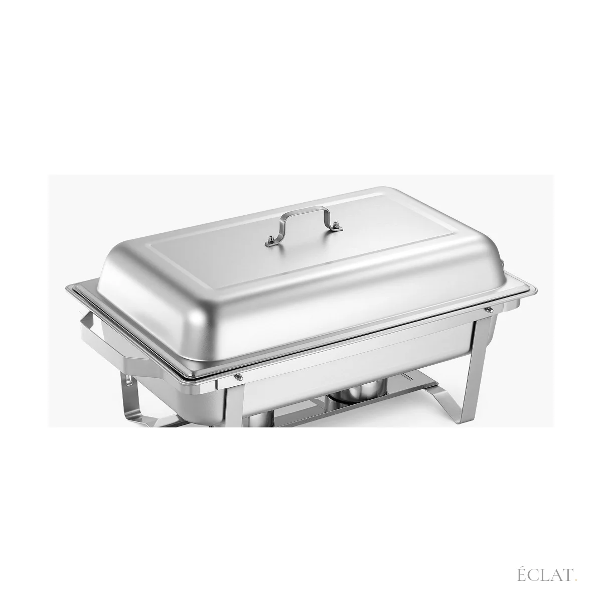 Location chauffe-plat inox rectangulaire à couvercle, sur son support pliant