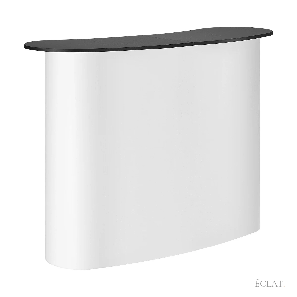 Location comptoir d’accueil pliable de 130 cm, façade blanche et plateau noir