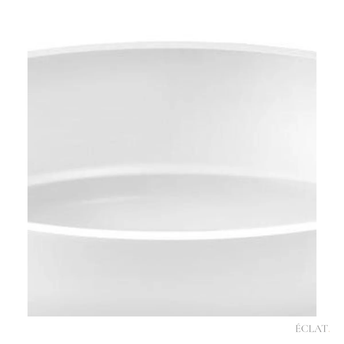 Intérieur d’une assiette creuse en porcelaine fine blanche, forme coupe sans aile