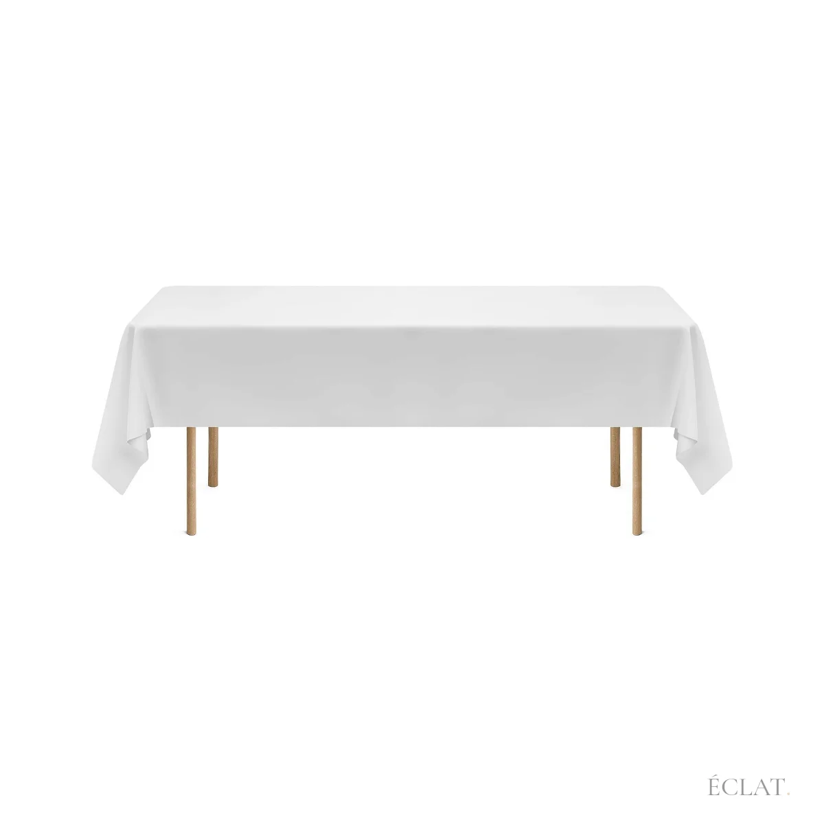 Nappe rectangulaire blanche 259 × 152 cm sur une table, vue de face sur fond blanc